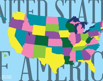 Pattern for United States Montessori Map - Interactive USA activity for Felt or Paper, 3x5 ft. Printable - Buy a Craft, Feed a Baby