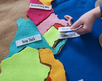 13 Original Colonies - Montessori Kids Felt Map United States // Floor Mat Board