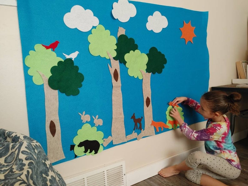 Forest Theme Party Decor // Felt Wall Montessori Learning // Kids gift ages 3, 4, 5, 6 // Learn with toys // Girl Boy image 2