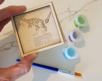 T-Rex Dino Paint Kit with Custom Name // Teen or Kids Dinosaur Craft Activity Gift
