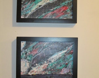 pm landfall 1&2 are a pair of original 8 x10 acrylic abstract paintings on artist board  with plenty of color ,texture,and movement