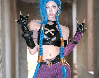 Disfraz de Jinx para cosplay, Jinx, atuendo de Jinx, disfraz de cosplay, Jinx Arcana, disfraz hecho a mano, conjunto completo de cosplay, atuendo de cosplay de anime