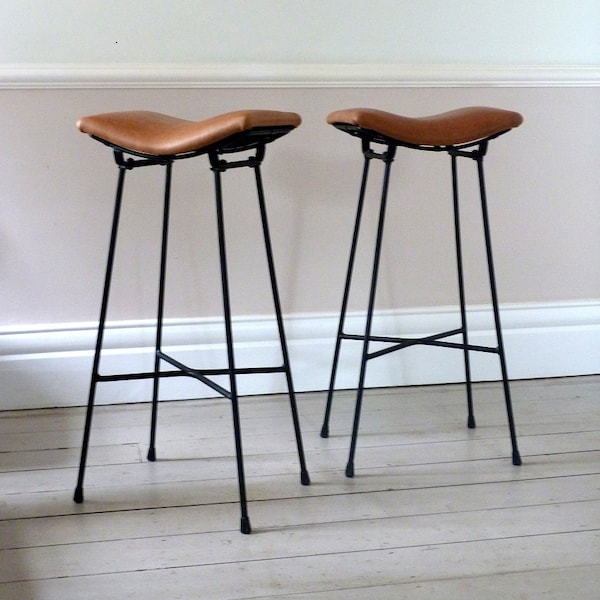 Pair of Vintage 1960s Cafe Saddle Stools