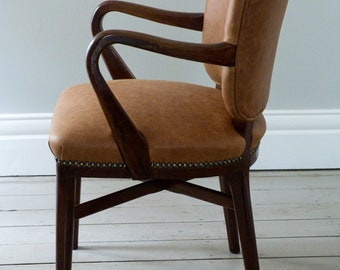 1930s Antique Oak and Leather Desk Chair