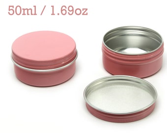 Free shipping - Empty Pink Tin Cosmetic Pots Jar Containers Aluminium 50ml 1.69oz