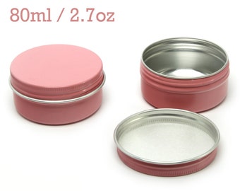 Free shipping - Empty Pink Tin Cosmetic Pots Jar Containers Aluminium 80ml 2.7oz