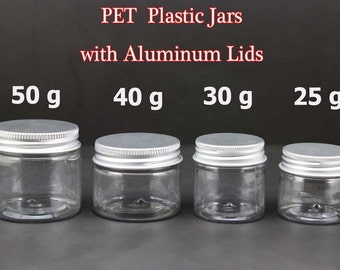Freeshipping -  Pack of 10 - Empty PET Plastic Jars with Aluminum Screw Lids  25g 30g 40g 50g