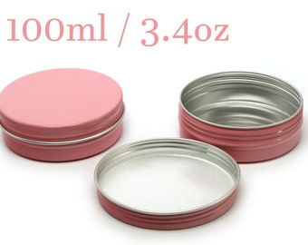 Free shipping - Empty Pink Tin Cosmetic Pots Jar Containers Aluminium 100ml 3.4oz