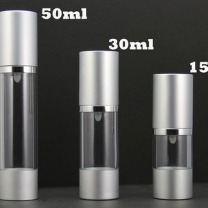 Free Shipping - Empty Airless Pump bottles Clear + Silver 15/30/50ml