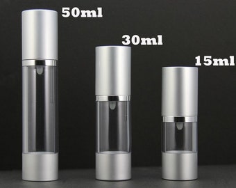 Free Shipping - Empty Airless Pump bottles Clear + Silver 15/30/50ml