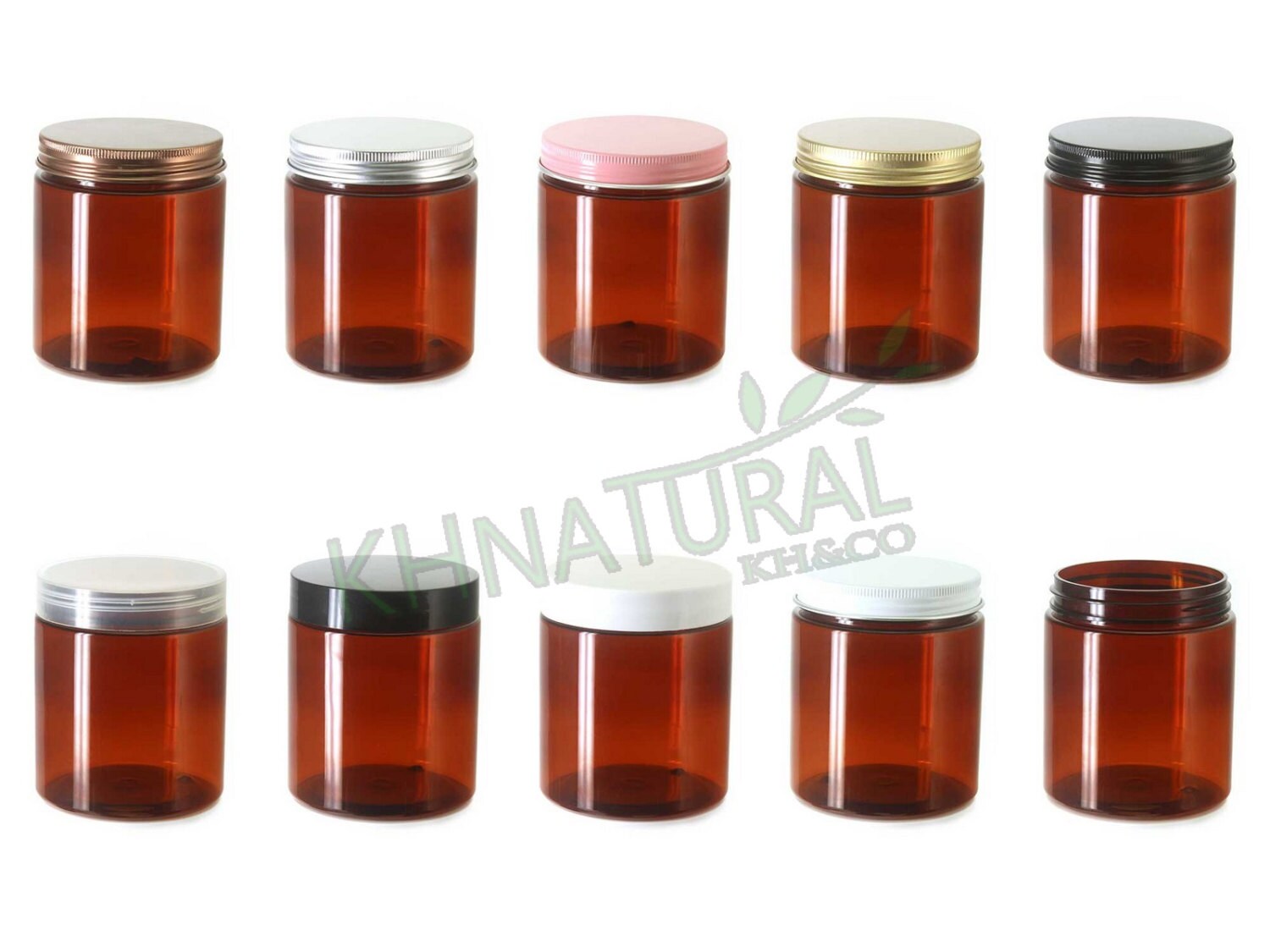 Pack of 4, 250ml / 8.5oz Amber PET Jars with Plastic or Metal Caps