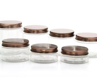 Free shipping - [Pack of 6] Empty PET Jars with Bronze color metal Lids  50ml-250ml