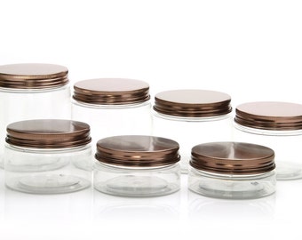 Free shipping - [Pack of 6] Empty PET Jars with Bronze color metal Lids  50ml-250ml