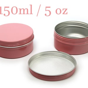 Free shipping - Empty Pink Tin Cosmetic Pots Jar Containers Aluminium 150ml 5oz