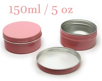 Free shipping - Empty Pink Tin Cosmetic Pots Jar Containers Aluminium 150ml 5oz