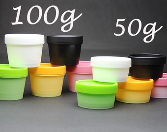 Free shipping - Empty Plastic Jars Pots Containers 50g / 100g White Black Pink Yellow Green