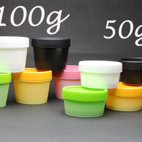 Free shipping - Empty Plastic Jars Pots Containers 50g / 100g White Black Pink Yellow Green