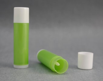 100 Empty LIP BALM Containers (Tubes & Caps) Green / White