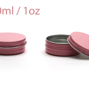 Free shipping - Empty Pink Tin Cosmetic Pots Jar Containers Aluminium 30ml / 1oz