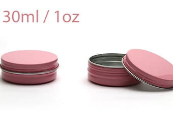 Free shipping - Empty Pink Tin Cosmetic Pots Jar Containers Aluminium 30ml / 1oz