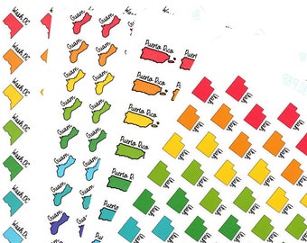 State with State Name Stickers - Planner Stickers - State Stickers - Washington DC Stickers - Puerto Rico Stickers - Guam Stickers - Icons