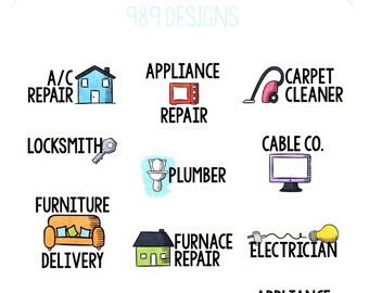 Service Appointments - Planner Stickers - Plumber Stickers - Appliance Repair - Household Services - Electrician  - Furniture  - Cable