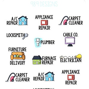 Service Appointments - Planner Stickers - Plumber Stickers - Appliance Repair - Household Services - Electrician  - Furniture  - Cable