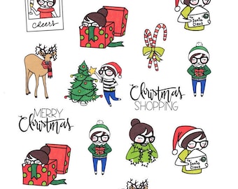 Lu Celebrates Christmas - Planner Stickers - Christmas Planner Stickers - Holiday Stickers - Planner Girl Stickers - Reindeer - Candy Canes