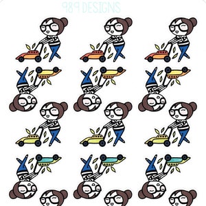 Lu Mows - Planner Stickers - Household Planner Stickers - Outdoor Chores - Mowing Grass - Lawn Mower - Planner Girl