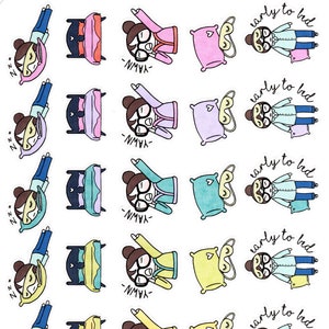 Lu Goes to Sleep - Planner Stickers - Bedtime Stickers - Nap Stickers - Sleep Stickers - Planner Girl - Icons