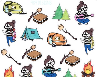 Lu Goes Camping - Planner Stickers - Camping Planner Stickers - Activities - Camping - Planner Girl