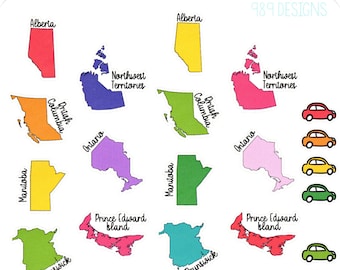 All 13 Provinces/Territories with Names - Planner Stickers - Canada Stickers - Province Stickers - Territory Stickers - Icons