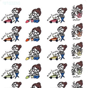 Tâches de jardinage de Lu - Stickers d'agenda - Stickers d'agenda ménager - Tâches de jardinage - Arrosage - Plantation - Agenda Girl