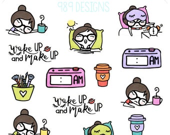 Wake Up and Make Up with Lu - Planner Stickers - Morning Planner Stickers - Make-up Planner Stickers - Health & Beauty - Planner Girl