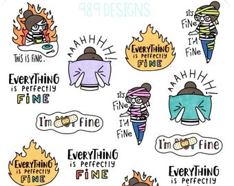 Everything is Fine with Lu - Planner Stickers - Disaster Planner Stickers - Putting Out Fires - Planner Girl
