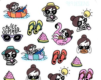Lu's Summer Fun - Planner Stickers - Outdoor Activities Planner Stickers - Floating - Fun in the Sun - Picnic - Lake - Planner Girl