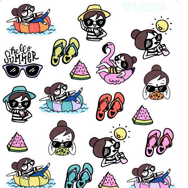 Lu's Summer Fun - Planner Stickers - Outdoor Activities Planner Stickers - Floating - Fun in the Sun - Picnic - Lake - Planner Girl