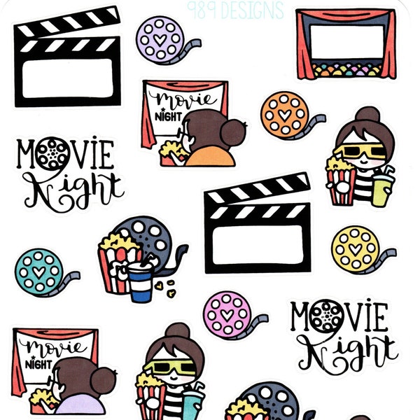 Lu's Goes to the Movies - Planner Stickers - Movies Planner Stickers - Movie Night- Movie Reel - Theater-  Planner Girl