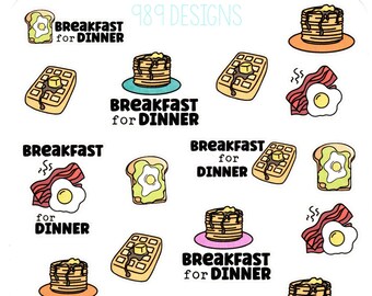 Breakfast for Dinner- Planner Stickers - Food Planner Stickers - Breakfast Planner Stickers - Breakfast - Dinner - Updated Design