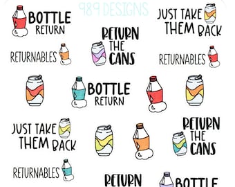 Bottle Return Stickers - Planner Stickers - Recycling Stickers - Returnables - Can Returns - Deposit Returns - Updated Design