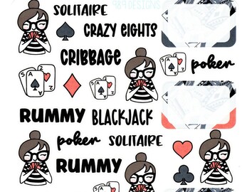 Lu Plays... Card Games! - Planner Sticker - Card Game Stickers - Playing Card Stickers - Cards - Rummy - Poker - Planner Girl