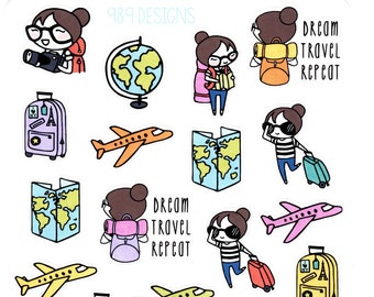 Lu Travels - Planner Stickers - Travel Planner Stickers - Vacation - World Travel - Planner Girl