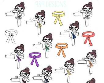 Martial Arts Planner Stickers Pack – Karate, Taekwondo, Jiu-Jitsu, Judo Icons – Stickers Around