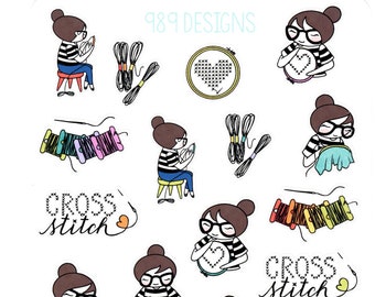 Cross Stitching with Lu - Planner Stickers - Cross Stitch Stickers - Needlecraft Stickers - Craft Planner Stickers -Planner Girl