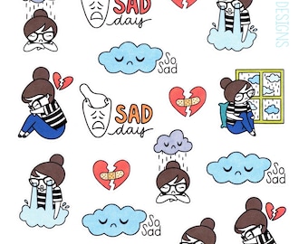 Lu's Sad Day - Planner Stickers - Grieving Stickers - Sad Stickers - Broken Heart Stickers - Crying Stickers - Planner Girl Stickers