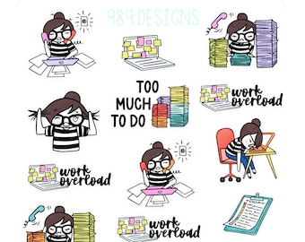 Lu Has Too Much to Do - Planner Stickers - Profession Stickers - Work Overload - Work - Job - Planner Girl