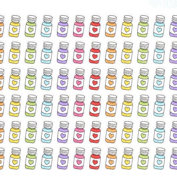 Pill Bottle Stickers (Rainbow) - Planner Stickers - Medicine Bottle Stickers- Heath Stickers - Pills - Medicine - Icons