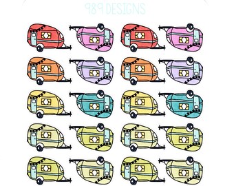 Vintage Campers - Planner Stickers - Camping Planner Stickers - Activities - Camping - Icons