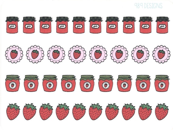 Strawberry Jam - Planner Stickers - Food Stickers - Canning Stickers - Strawberry Picking - Strawberries - Icons