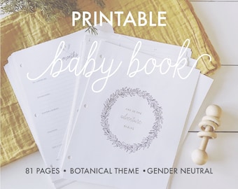 Baby Book Template Printable. Custom Baby Book Shower Gift. Baby Book Pages. Gender Neutral Modern Baby Book.